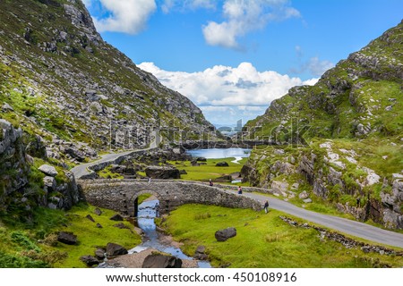 Scenic view of Gap of Dunloe, County Kerry, Ireland. Royalty-Free Stock Photo #450108916