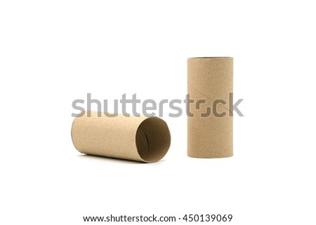 Paper tube of toilet paper, isolated on white background Royalty-Free Stock Photo #450139069
