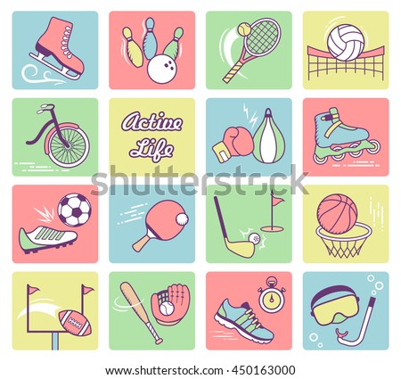 Active Life Concept with Sport Icons Signs Isolated on White Background