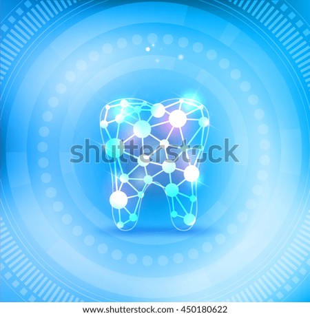 Scientific tooth on a light blue abstract round circle background