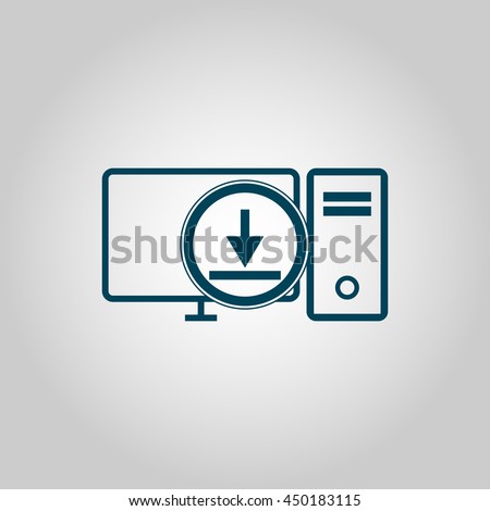 Vector illustration of pc download sign icon on grey background.