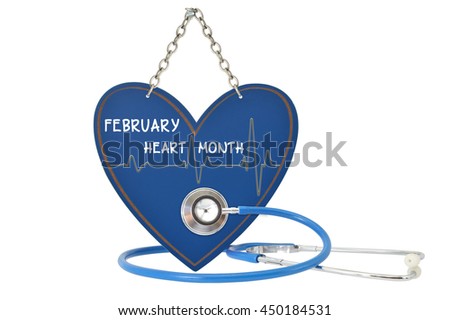 Blue February Heart Month Stethoscope Heart Beat isolated on white background
