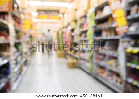 Supermarket grocery store aisle Shopping mall blurred background