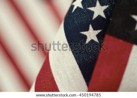Antique editing applied to this shallow depth of field of a small section of the American flag folded on the flag pole. This photo can be used as a horizontal or vertical format with copy space