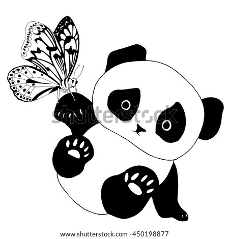 Cute panda bear with butterfly