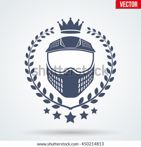 Paintball sports Signs and Label with mask and crown. Emblem of tournament or club. Editable Vector illustration Isolated on background.