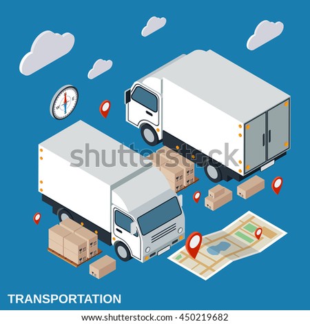 Logistics, delivery, transportation flat isometric vector concept illustration