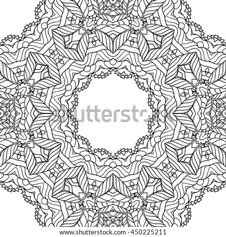 Adult coloring page. Seamless zendoodle vector for art, coloring book, zendoodle. Square zentangle for coloring book pages, mandala design. Coloring zentangle. zen ornament lace pattern 