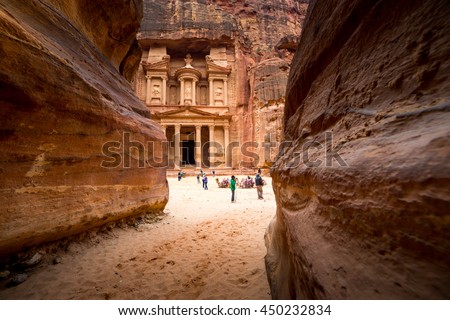 Ancient temple in Petra, Jordan Royalty-Free Stock Photo #450232834