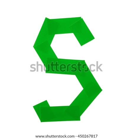Letter S symbol made of insulating tape pieces, isolated over the white background