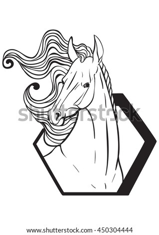 Portrait of a horse coloring. Geometric figure. Spun mane.