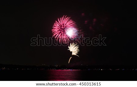 Beautiful fireworks over the lake