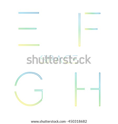Alphabet with minimal design,E,F,G,H . Typographic alphabet in a set. Space alphabet