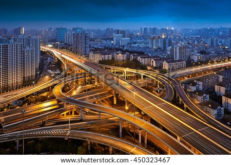 Shanghai City overhead road night view Royalty-Free Stock Photo #450323467