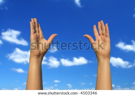 photo of female hands trying to reach the sky