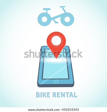 Flat style bike rent point on mobile phone