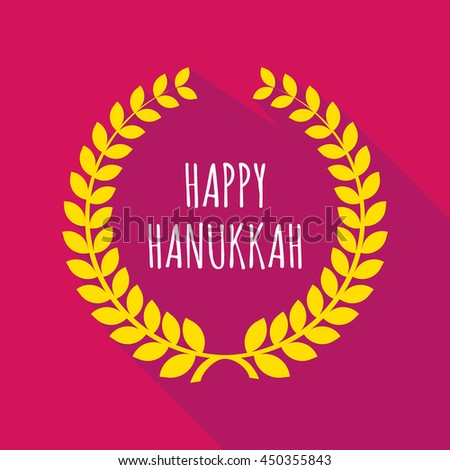 Illustration of a long shadow laurel wreath with    the text HAPPY HANUKKAH