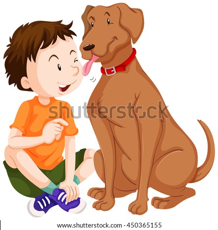 Dog licking boy on face illustration