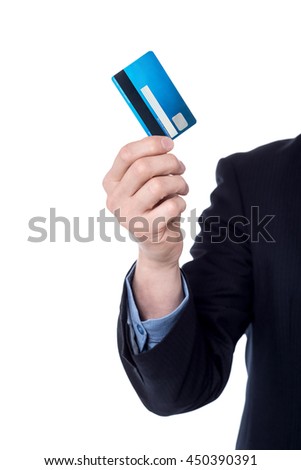 Picture of businessman's hand holding cash card
