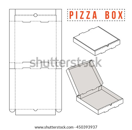 Stock vector box for pizza. Unwrapped and 3d image