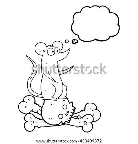 freehand drawn thought bubble cartoon rat on bones