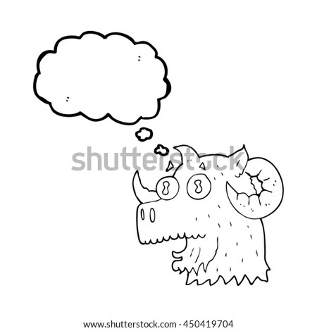 freehand drawn thought bubble cartoon ram head