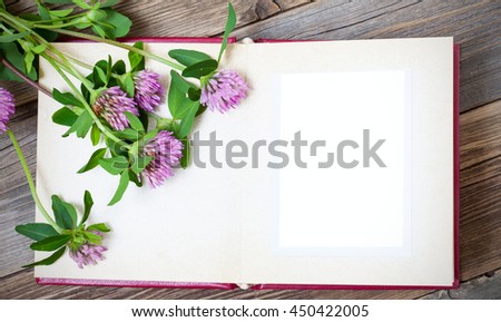 blank page of the old album with flowers clover