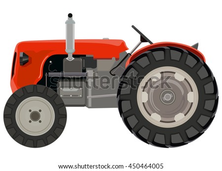 Red tractor a side view on white background