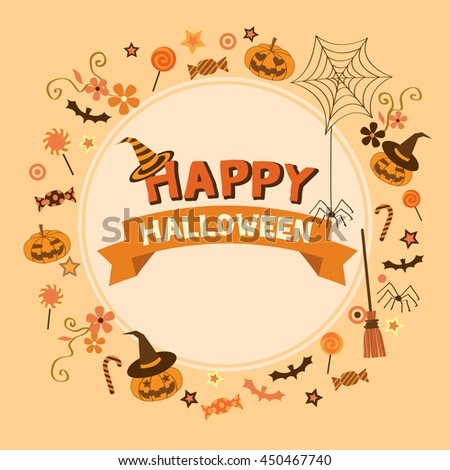 Illustration vector wreath for happy halloween in pastel background colors. 
