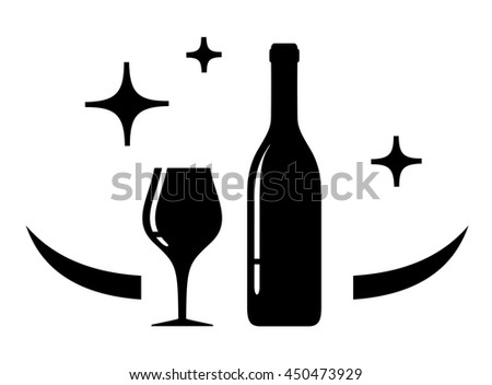 black wine card symbol with bottle and glass silhouette