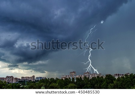 Summer thunderstorm over the city of St. Petersburg