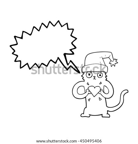 freehand drawn speech bubble cartoon cat loving christmas