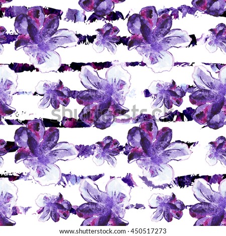 Watercolor seamless pattern  Watercolor seamless bright background from picturesque tropical flowers.Drawing for a decoupage Fabric for summer tropical holiday Floral clip art with colors effect