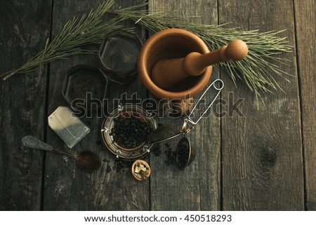 The picture shows the various items that are needed for the tea ceremony