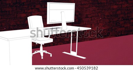 Draw of a desk against room with brick wall