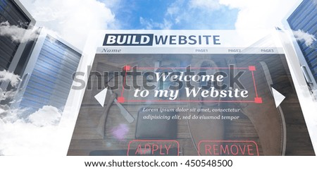 Composite image of build website interface against data center with background effects