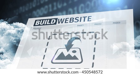 Composite image of build website interface against data center with background effects