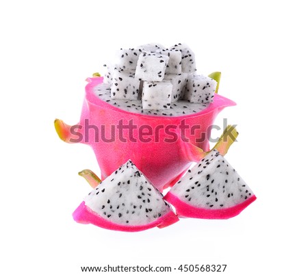 Isolated of sliced dragon fruit with decorated on top.