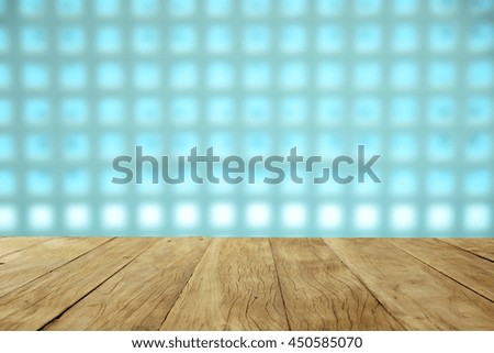 Empty wooden table on blurred squares soft color for  background