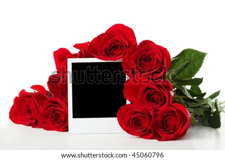 Bouquet of roses with empty photo