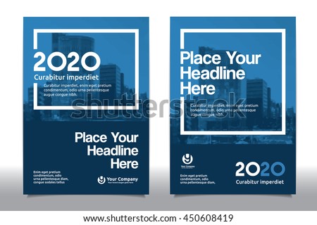 Blue Color Scheme with City Background Business Book Cover Design Template in A4. Easy to adapt to Brochure, Annual Report, Magazine, Poster, Corporate Presentation, Portfolio, Flyer, Banner, Website. Royalty-Free Stock Photo #450608419