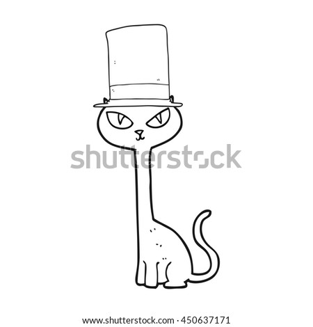 freehand drawn black and white cartoon posh cat
