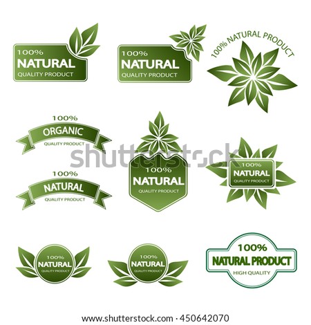 set of colored badges natural product on a white background