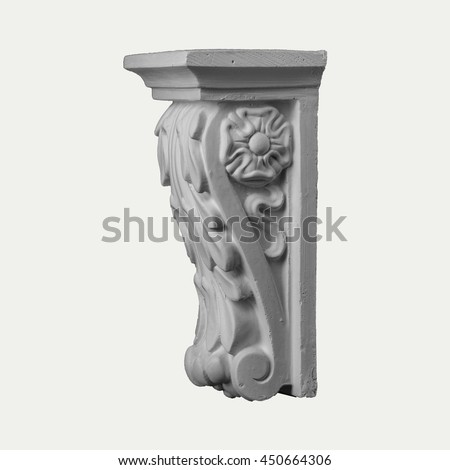 White gypsum plaster capitals, pilasters, pommel and the base of the column, plaster products on isolated background