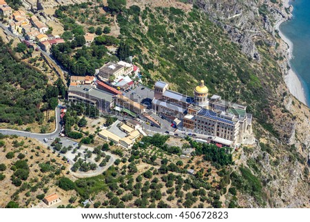 Aerial view of Sanctuary of Tindari Madonna Sicily
