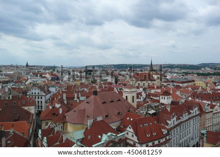 Panoramic View of Prague's Old Town from the Astronomical Clock Tower