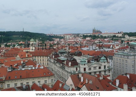 Panoramic View of Prague's Old Town from the Astronomical Clock Tower