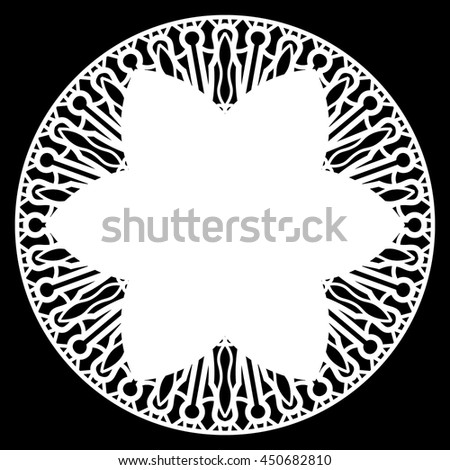 Lace round paper doily, greeting element package, doily - a template for cutting, lace pattern, elegant label,   vector illustrations