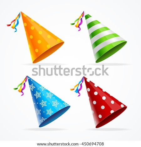 Party Hat Set Isolated with Decorations on White Background. Accessory Holiday. Vector illustration Royalty-Free Stock Photo #450694708