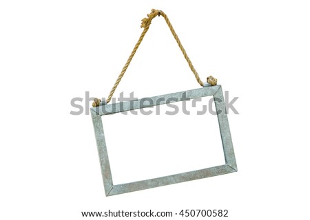 blackboard with rope hanging in the wall blank space in the middle, isolated on white background, clipping path
